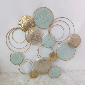 Décoration murale géométrique circulaire en métal bleu menthe de luxe nordique, sculpture murale en maille pour fond de canapé - Product Image 1