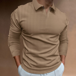 <span class=keywords><strong>Polo</strong></span> de otoño para hombre Diseño de <span class=keywords><strong>cremallera</strong></span> de manga larga <span class=keywords><strong>con</strong></span> cuello vuelto Camiseta ajustada transpirable de color sólido - Product Image 4