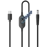 Cable de Alimentación USB-C a DC 5525 PD 3.1 de 140W con Ajuste de Voltaje de 6 Niveles, 34 Puntas y Pantalla Digital