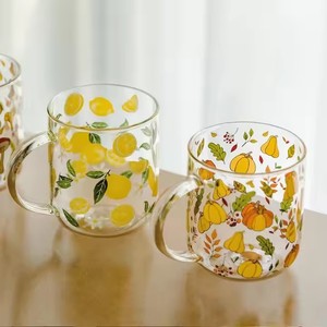 Mushroom Lemon Pumpkin Pattern Tazas de vidrio resistentes al calor <span class=keywords><strong>con</strong></span> asa para el desayuno Leche Café - Product Image 2