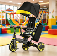 Tricycle à pédales multifonctionnel avec pare-soleil pour enfants de 1 à 3 ans. Poussette légère et pliable, adaptée aux bébés