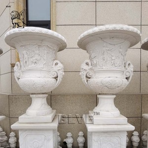 BLVE Vaso Grande da <span class=keywords><strong>Giardino</strong></span> in Marmo Bianco Scolpito a <span class=keywords><strong>Mano</strong></span> Fioriera in Pietra Naturale Urna in Marmo - Product Image 6