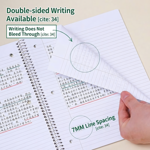 สมุดโน้ตแบบสันเกลียวพร้อมเส้นฉีกและรูเจาะสามรู สมุดโน้ตสไตล์นักเรียน; สมุดโน้ตแบบกำหนดเองพร้อมโลโก้ สมุดจดบันทึก - Product Image 4