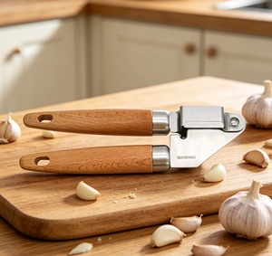 Presse-ail en acier inoxydable avec manche en bois de plage, vente en gros <span class=keywords><strong>d</strong></span>'usine, gadgets de cuisine - Product Image 4