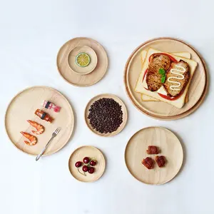 Оптовая продажа, пластиковые тарелки для фруктов из твердой древесины с логотипом на заказ, круглые резиновые деревянные тарелки