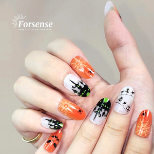 Vente en gros de faux <span class=keywords><strong>ongles</strong></span> ovales moyens de haute qualité fournitures pour <span class=keywords><strong>halloween</strong></span> <span class=keywords><strong>ongles</strong></span> à presser avec design de marque privée bouts d'<span class=keywords><strong>ongles</strong></span> blanc <span class=keywords><strong>orange</strong></span> - Product Image 2