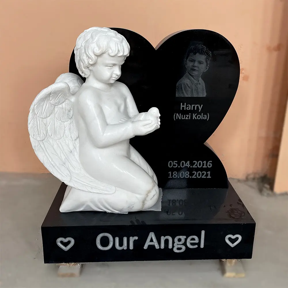 Custom Granite Baby Tombstone And Marble Headstone With Angel Statue