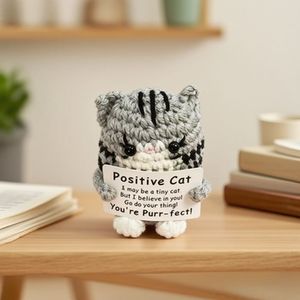 Poupée en crochet d'animal populaire, couleur grise, chat mignon, poupées tissées pour femmes, fabrication artisanale, petite décoration de bureau positive - Product Image 6