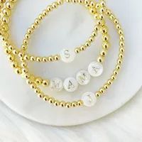 Bracelet de perles en acier inoxydable plaqué or 18 carats imperméable à l'eau sans ternissure bijoux élastiques personnalisés pour femmes