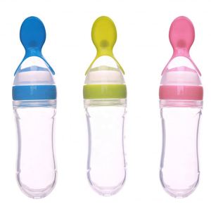 Biberón exprimible para bebés con cuchara 2 en 1, de PP sin BPA, de silicona, para alimentos, 90ml, alimentador de puré, para bebés que aprenden a comer sólidos, marca personalizada - Product Image 1