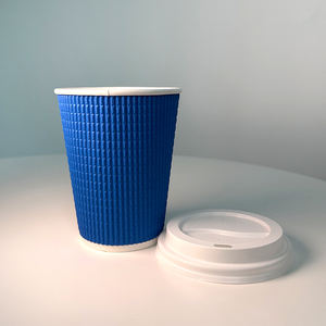 Vasos de Papel Desechables para Café, <span class=keywords><strong>Precio</strong></span> Económico de Fábrica, 12 y 16 Onzas, Vasos de Papel Corrugado <span class=keywords><strong>Azul</strong></span> con Tapa - Product Image 5