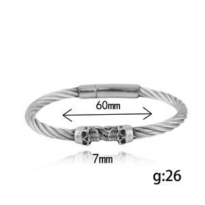 Pulsera de calavera de acero de titanio para hombres y mujeres, estilo punk minimalista, diseño de cable de acero inoxidable 280711 - Product Image 5