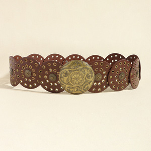 Vente en gros Rétro Punk Grand Rond Rivet Trou <span class=keywords><strong>Ceinture</strong></span> en cuir PU Dames Exagéré Large <span class=keywords><strong>Ceinture</strong></span> en cuir creuse en métal - Product Image 6