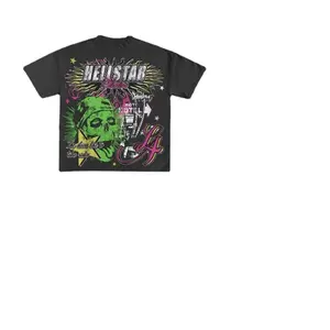 Camiseta masculina estampada graffiti de moda de rua de designer de moda por atacado vintage personalizada de peso pesado com lavagem ácida