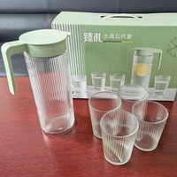 Ensemble de 5 pièces : Carafe à eau froide à motifs verticaux, théière simple en verre avec couvercle et poignée, pichet à jus en verre, verres à eau en verre