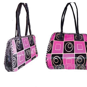 <b>Leather</b> Clutch Handbag Bohemian Geometric Pattern <b>String</b> Closure Lowellcraft Women Large - Product Image 1
