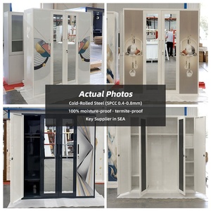 Armoire blanche à 4 portes pour <span class=keywords><strong>chambre</strong></span> à coucher, armoire à vêtements en acier Almirah Designs avec miroir - Product Image 3
