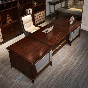 Mesa de Jefe de Madera Maciza, Nuevo Estilo Chino, Bordado en Ébano, Muebles de Oficina para Presidente, Gerente General, Taipan, Juego Completo - Product Image 2