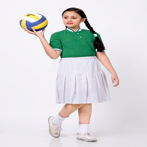 Customized Logo Children Girls Short Sleeve T-Shirt Box Pleat Skirt Green/White <b>BATIK</b> Fabric Soft Cotton/Polyester Primary - Product Image 1