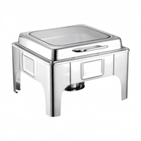 Rechteckiger Buffet-Wärmer mit Hohen Füßen, Sichtbare Glasabdeckung Chafing Dish Set, Edelstahl Speisenwärmer für Hotel Bankett Catering
