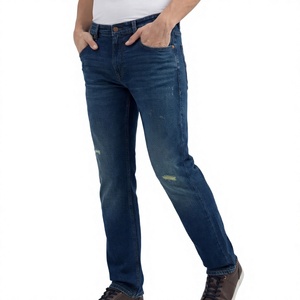 High Street Embroidered Ripped <b>Jeans</b> Men <b>Elastic</b> Slim Leg Distressed Streetwear Washed Denim Wholesale OEM Bulk Custom - Product Image 1