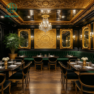 Ensemble table et chaises vintage en bois pour hôtel, steakhouse, café, avec banquette en velours vert, mobilier de <span class=keywords><strong>restaurant</strong></span> - Product Image 4