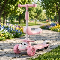 Skuter Lipat Anak dengan Kursi, Desain 3in1 Dek Lebih Lebar, Mainan Mobil Skuter Satu Kaki untuk Anak Laki-laki Perempuan Balita, Mudah Dilipat Satu Klik