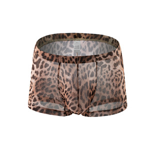 Lingerie respirante de style sexy pour hommes, caleçon taille basse en maille transparente à imprimé léopard en nylon/spandex - Product Image 3