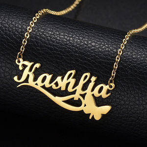 Collar con Nombre Personalizado, Estilo Europeo y Americano, de Acero de Titanio, con Colgante de Letra que No se Desvanece, Cadena con Mariposa - Product Image 2