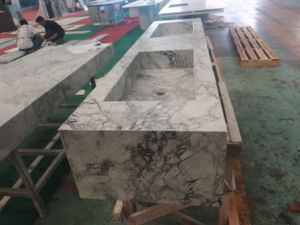 SH STONE Lavabo Doppio Rettangolare Sospeso in Quarzite Super Bianca con Design Naturale, <span class=keywords><strong>Top</strong></span> per Bagno in Marmo - Product Image 5