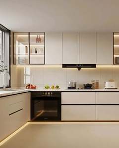 Armoires en contreplaqué bois entièrement modernes et brillantes, armoires de cuisine modernes en bois laqué australien - Product Image 2