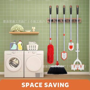 Wall Mounted Wooden Broom Holder Hook <b>Storage</b> Rack Heavy Duty For <b>Laundry</b> Room Home <b>Organization</b> Mop Rack - Product Image 4