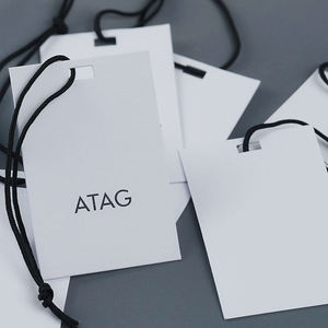 White Rectangle Flag Labels With Black <b>String</b> Digital Printing Garment Tags Laser Cut Straight Edge - Product Image 2