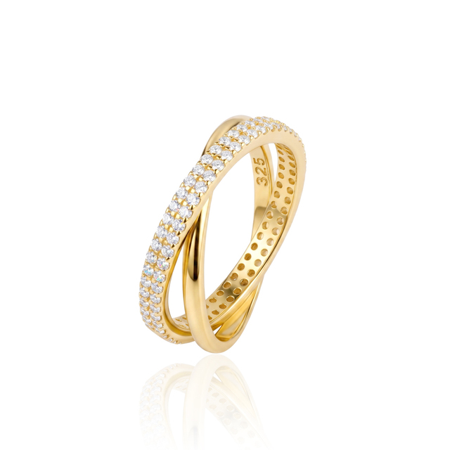 Hypoallergenic Double-Band Design 925 Sterling Silver Minimalist Bands Gold Plated CZ Stackable Ring Eternity Bands for Women