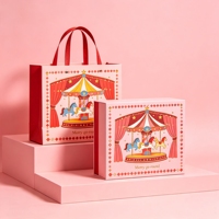 Boîte cadeau magnétique rigide sur le thème du cirque, personnalisée et luxueuse, avec sac en papier, vente en gros OEM, emballage de bonbons pour anniversaire d'enfants