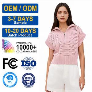 Gilet en tricot personnalisé pour femme – Doux, élégant, style coréen, tendance, pour usage quotidien, avec fermeture éclair, manches courtes, idéal pour l'été - Product Image 2