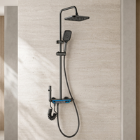 Système de douche à effet pluie noir avec affichage numérique, ensemble de douche carré avec douchette à main en laiton pour salle de bain