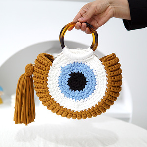 Bolsos de Mano de Playa para Mujer de <span class=keywords><strong>Moda</strong></span> 2025 con Ojo del Diablo Hechos a Mano en Lana de Ganchillo con Borlas y Logo Impreso - Product Image 3