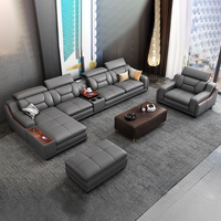 Canapé d'angle en cuir microfibre intelligent de style nordique avec haut-parleur Bluetooth, 7 places, mobilier de salon de luxe en gros