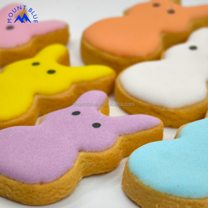 Biscuits en forme de lapin de Pâques, plusieurs teintes : orange, jaune, bleu, violet, rose, blanc, sucré, salé, emballage décoratif en boîte roulante - Product Image 1