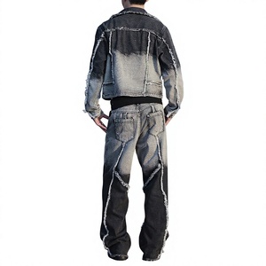 Unisex Gradient Washed Denim Jacket Wide-Leg Jeans Set Streetwear Regular Fit Full Length Cotton Autumn Style Eco-Friendly - Product Image 2