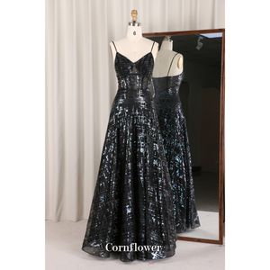 婚礼嘉宾亮片条纹珠网布女士派对性感透视鱼骨谦逊表演长礼服 - Product Image 1