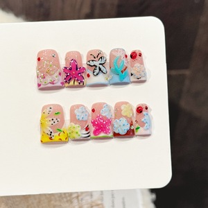 Uñas Artificiales con Forma <span class=keywords><strong>de</strong></span> Estrella Y2K, Diseño Floral 3D, Estilo Francés Ombre, 10 Piezas Reutilizables, Hechas a Mano, Diseños Variados - Product Image 6