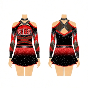 Costume da Cheerleader Personalizzato Blu Reale e Nero, Uniforme per Ragazze Cheerleader, Design OEM all'Ingrosso, Sublimazione con Pietre AB Scintillanti - Product Image 4