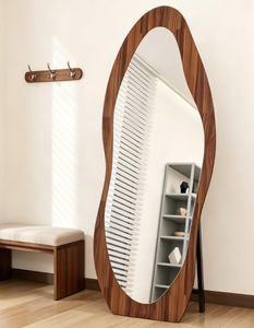 Heavenly Mirror Irregular Framed Acrylic Floor Standing Portable Stand Mirror Wooden Frame Retro Bedroom <b>Dressing</b> Table Decor - Product Image 2