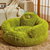 Coussin pour chien motif monstre vert, doux, chaud, en peluche, lavable, en coton PP, pour chiens de petite et moyenne taille, chiots, chats, utilisation intérieure toutes saisons