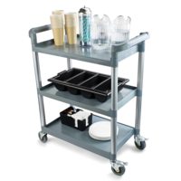 Chariot de service alimentaire en plastique à 3 niveaux pour restaurants chariot de service alimentaire en plastique chariot à 4 roues chariot de nettoyage chariot d'équipement de buffet