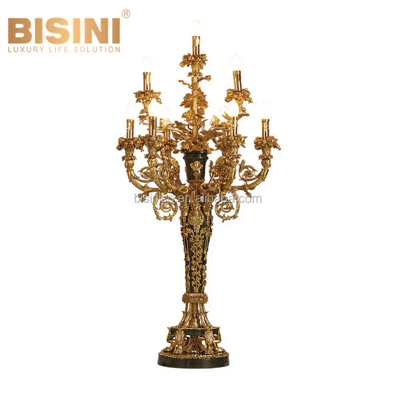 Ancient Brass Chandelier Design Candle Lighting, Luxury Casting Bronze Table Lamp With Decorative Flowers