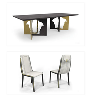 Italienisches Design Moderner Luxus-Esstisch mit Naturmarmorplatte und Holzbeinen, Rechteckig, 8-Sitzer, für Hotelgebrauch, Umweltfreundlich