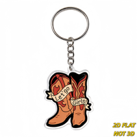 Porte-clés en acrylique Let's Go Girls, style bottes de cowboy, motif tatouage western avec détails flamme et bannière, breloque amusante sur le thème du country pour clés